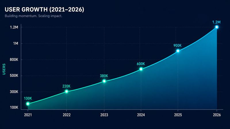 海角社区用户增长数据图表，展示2021-2026年注册用户从10万增长至120万的趋势